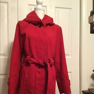 MAKE OFFER:Gorgeous Red Hooded Coat With Belt